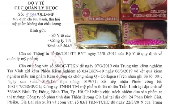 Đình chỉ lưu hành toàn quốc Kem dưỡng da chống nắng Q - Collagen