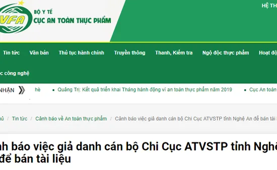 Nghệ An: Giả danh cán bộ Chi Cục ATVSTP để bán tài liệu