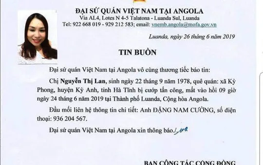 Khuyến cáo công dân Việt Nam cảnh giác, thận trọng khi ở Angola