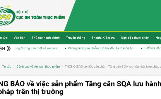 Cẩn trọng với sản phẩm Tăng cân SQA lưu hành bất hợp pháp trên thị trường