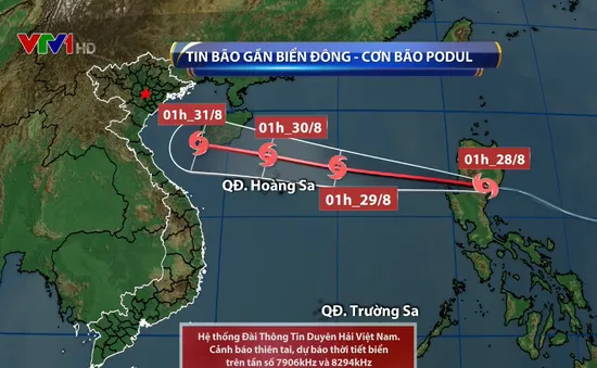 Bão Podul tiến vào Biển Đông, cường độ cấp 8, giật cấp 10