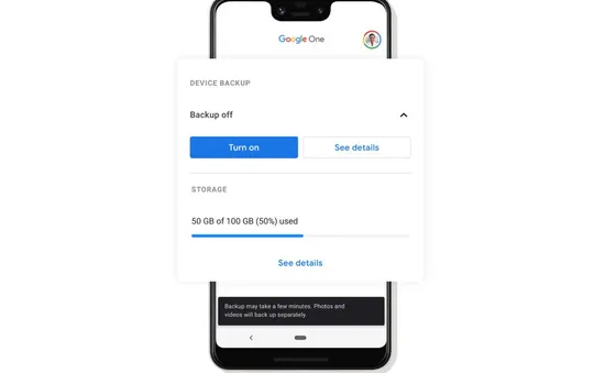 Google One thêm tính năng sao lưu tự động trên thiết bị Android