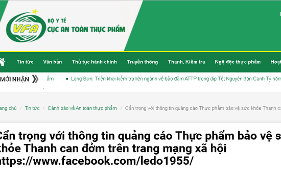 Cẩn trọng với thông tin quảng cáo thực phẩm bảo vệ sức khỏe Thanh can đởm