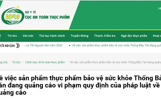 Thực phẩm bảo vệ sức khỏe Thống Bảo Tán vi phạm quy định quảng cáo