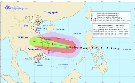 Tin nóng đầu ngày 27/10: Bão số 9 mạnh cấp 13, dự báo tăng cấp trong 24h tới