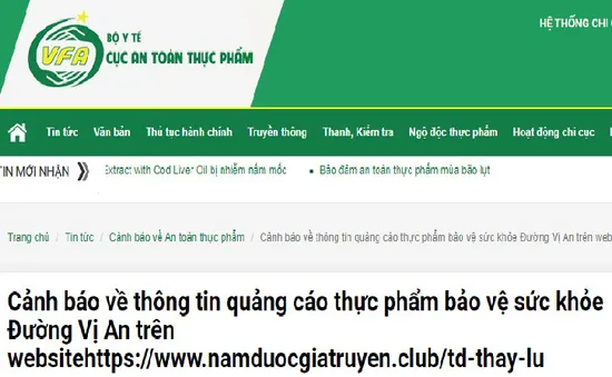 Thực phẩm bảo vệ sức khỏe Đường Vị An quảng cáo lừa dối người tiêu dùng