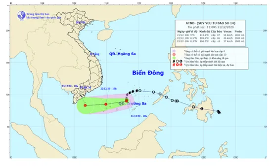 Bão số 14 suy yếu thành áp thấp nhiệt đới trên Biển Đông