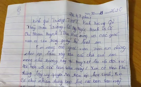 Nữ sinh lớp 10 viết "thư tuyệt mệnh" rồi tự tử: Đình chỉ công tác Hiệu trưởng, Phó hiệu trưởng