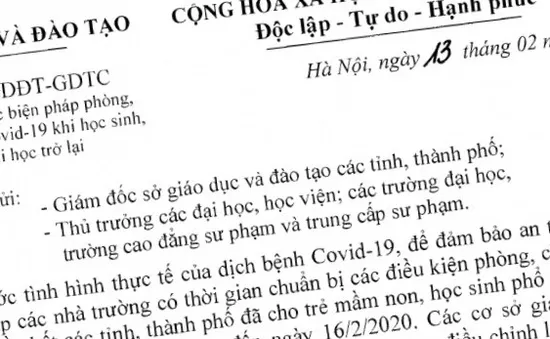 Bộ GDĐT yêu cầu tăng cường các biện pháp phòng, chống dịch bệnh COVID-19 (nCoV) khi học sinh, sinh viên đi học trở lại