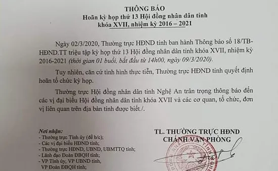 Nghệ An hoãn họp HĐND tỉnh phòng dịch COVID-19