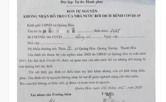 Thanh Hóa: Không có sự ép buộc, vận động người dân không nhận tiền hỗ trợ dịch COVID-19