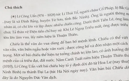 Phát hiện lỗi chính tả tên vua Lý Công Uẩn trong sách giáo khoa Ngữ văn lớp 8