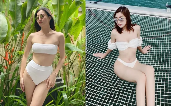 Hiếm hoi khoe ảnh bikini, bộ đôi Hoa hậu "song Linh" tình cờ cùng chọn màu trắng