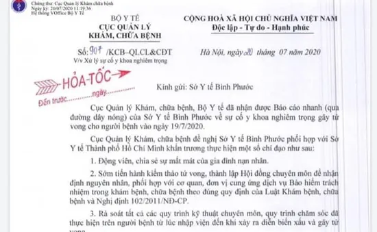 Bộ Y tế vào cuộc vụ bệnh nhi tử vong tại Bình Phước