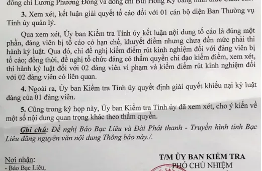 Kỷ luật cảnh cáo 2 Phó Giám đốc Sở Giao thông Vận tải Bạc Liêu thiếu gương mẫu