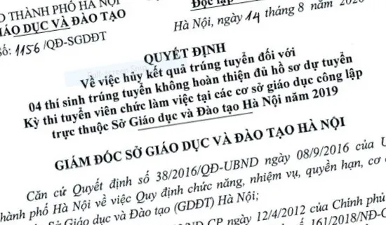 Hà Nội hủy kết quả 4 thí sinh trúng tuyển viên chức