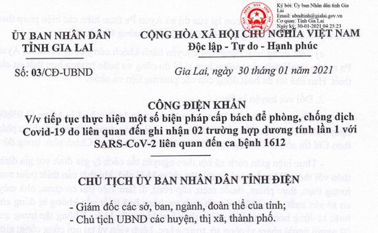 2 ca dương tính lần 1 với SARS-CoV-2, Gia Lai ra công điện khẩn