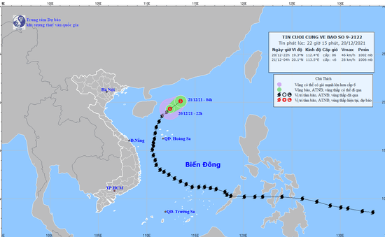 Bão số 9 không còn khả năng ảnh hưởng tới vùng biển và đất liền Việt Nam