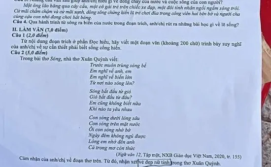 Sóng của nhà thơ Xuân Quỳnh vào đề thi Ngữ văn kỳ thi tốt nghiệp THPT 2021