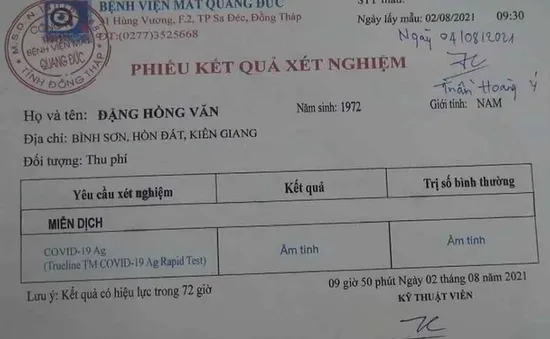 Bán phiếu xét nghiệm âm tính giả với giá 30.000 đồng