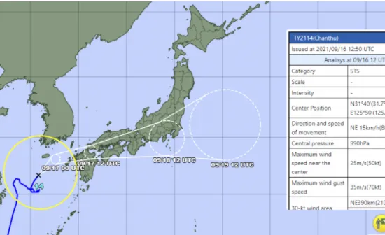 Bão Chanthu mang theo mưa lớn dự kiến đổ bộ vào Nhật Bản trong ngày 17/9