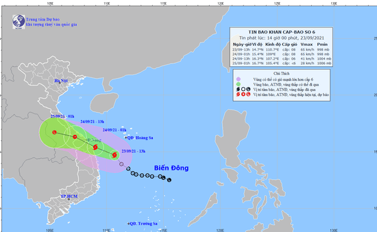 Bão số 6 sẽ gây mưa lớn từ Quảng Trị đến Bình Định