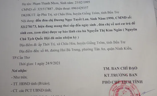 Dùng giấy đi đường giả "đi đón con dâu nguyên Chủ tịch Quốc hội"