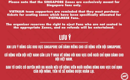 AFF Cup 2022: Chủ nhà Singapore siết an ninh, rất ít CĐV Việt Nam được vào sân