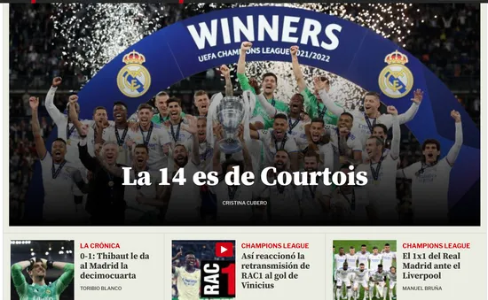 Báo chí châu Âu ca ngợi thủ thành Courtois và HLV Ancelotti