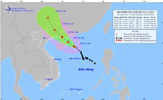 Bão số 1 giật cấp 14, cách Quảng Ninh 600km