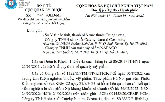 Thu hồi toàn quốc lô Xịt kháng khuẩn sả chanh không đảm bảo chất lượng