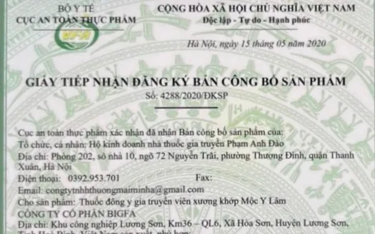 Sản phẩm Thuốc đông y gia truyền viên xương khớp Mộc Y Lâm giả mạo giấy công bố