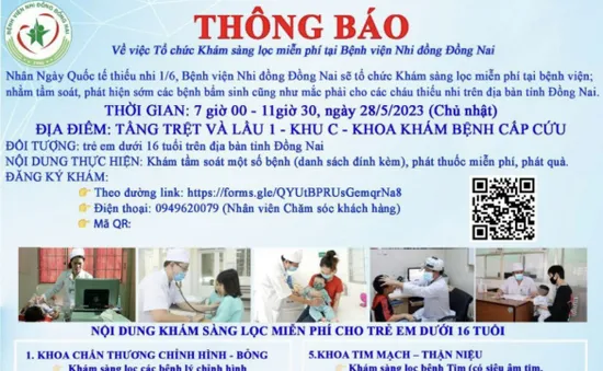 Khám sàng lọc miễn phí cho trẻ em nhân ngày 1/6