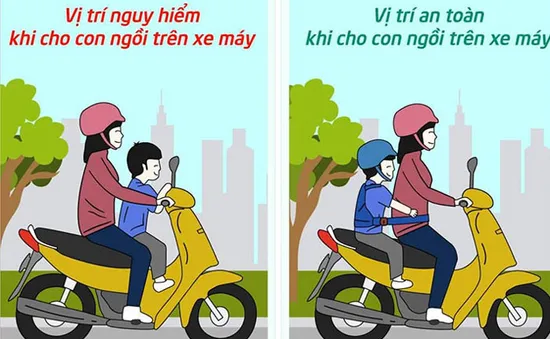 Nguy hiểm rình rập khi cho trẻ ngồi trước xe máy