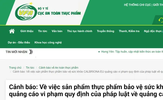 Thực phẩm bảo vệ sức khỏe CALBRIONA EU quảng cáo vi phạm quy định pháp luật