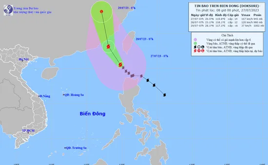 Bão Doksuri đi vào biển Đông trở thành cơn bão số 2, giật cấp 17