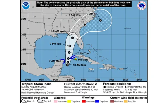 Bão nhiệt đới Idalia dự kiến sẽ mạnh lên và tấn công bang Florida