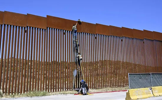Người di cư bắc thang vượt qua hàng rào biên giới Mỹ - Mexico