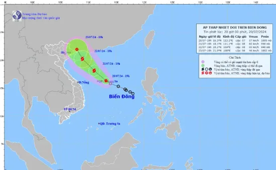 Áp thấp nhiệt đới cách quần đảo Hoàng Sa 180 km