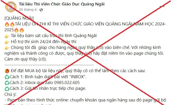 Quảng Ngãi: Bộ đề ôn thi đăng tải trên mạng xã hội là hình thức lừa đảo