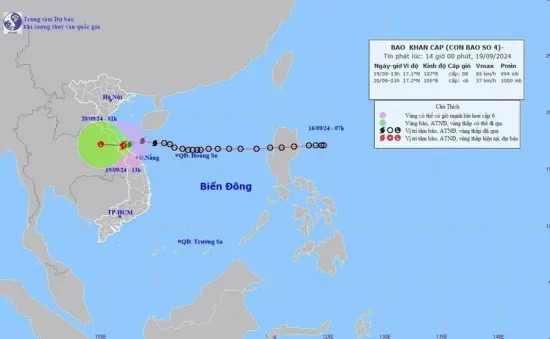 Bão số 4 đã suy yếu thành áp thấp nhiệt đới