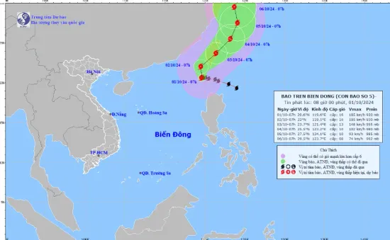 Bão số 5 đi vào Bắc Biển Đông, mạnh lên thành siêu bão