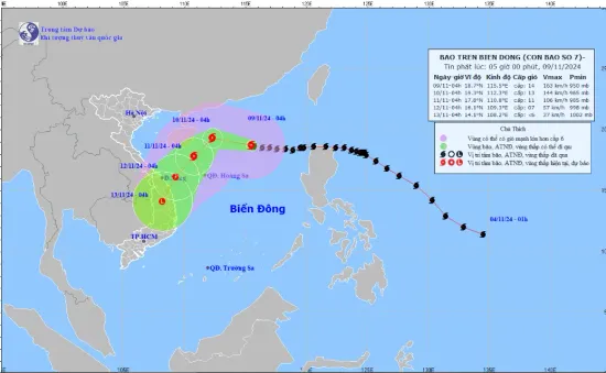 Bão số 7 đang ở Bắc Biển Đông, mạnh cấp 14, giật cấp 17