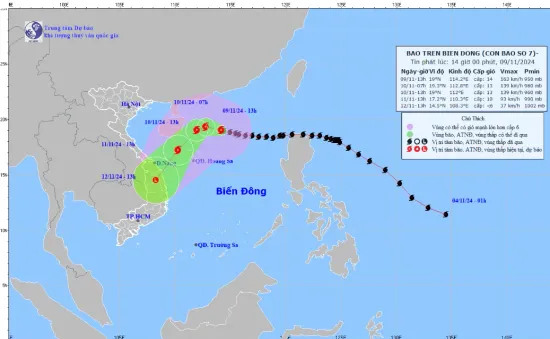 Bão số 7 cách quần đảo Hoàng Sa khoảng 400 km