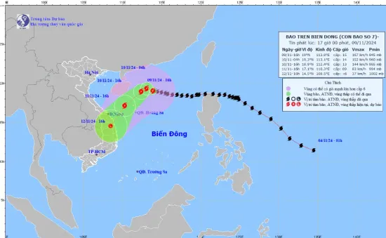 Bão số 7 giật trên cấp 17, di chuyển theo hướng Tây Tây Bắc