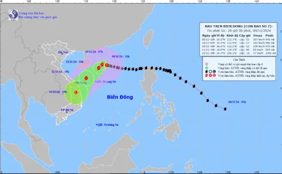 Bão số 7 mạnh cấp 14, cách quần đảo Hoàng Sa khoảng 365 km