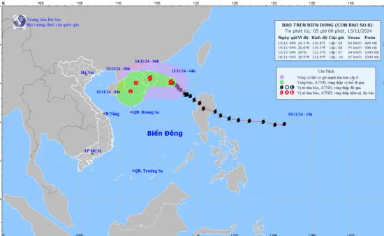 Bão số 8 giật cấp 11, khả năng suy yếu trên Biển Đông