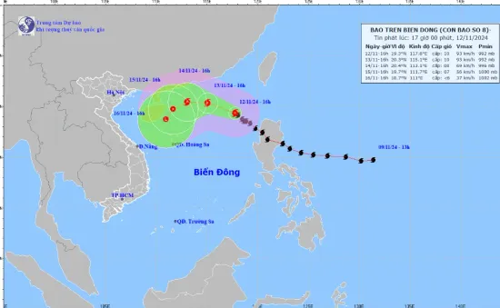 Bão số 8 giật cấp 12 trên khu vực Bắc Biển Đông