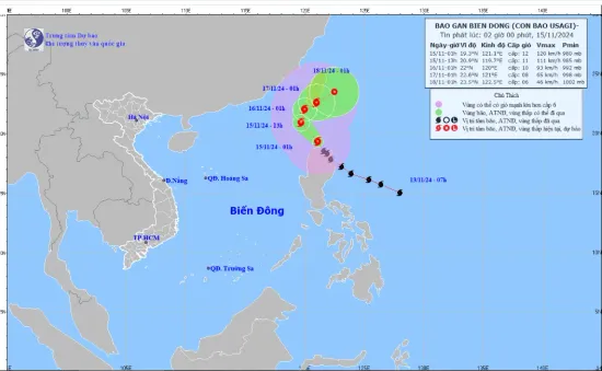 Bão Usagi áp sát Biển Đông, gió giật trên 130 km/giờ