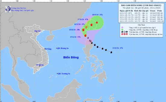 Bão Usagi giật cấp 15, di chuyển theo hướng Tây Bắc